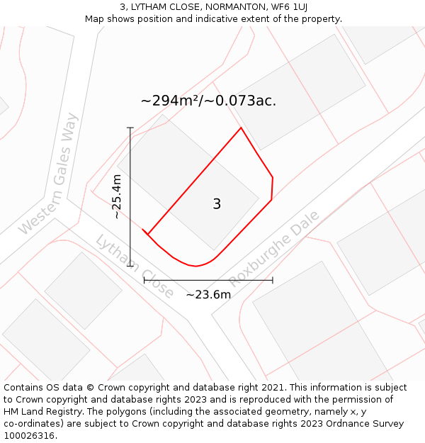 3, LYTHAM CLOSE, NORMANTON, WF6 1UJ: Plot and title map