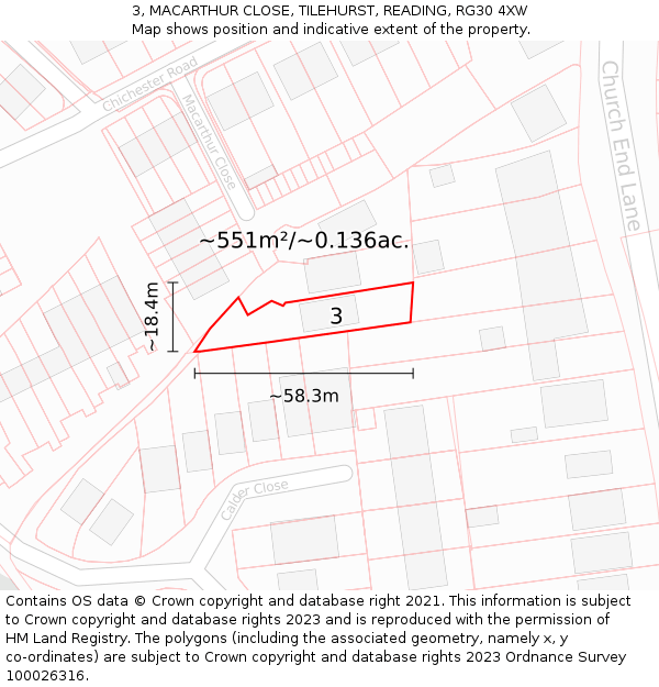 3, MACARTHUR CLOSE, TILEHURST, READING, RG30 4XW: Plot and title map