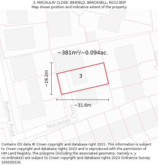 3, MACAULAY CLOSE, BINFIELD, BRACKNELL, RG12 8DP: Plot and title map
