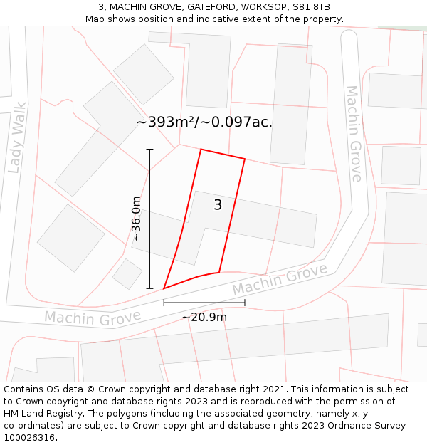 3, MACHIN GROVE, GATEFORD, WORKSOP, S81 8TB: Plot and title map