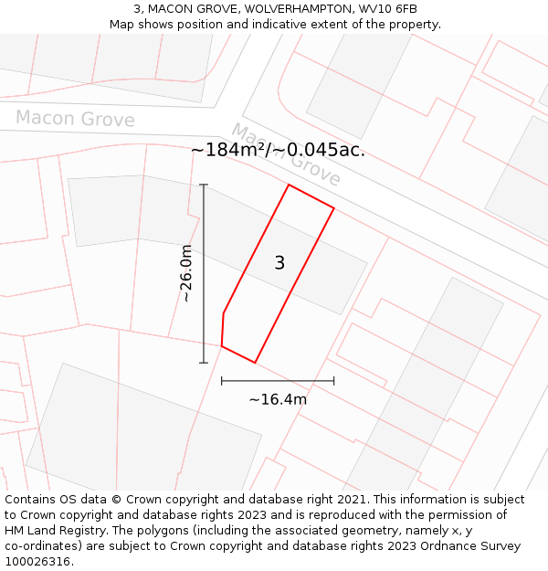 3, MACON GROVE, WOLVERHAMPTON, WV10 6FB: Plot and title map