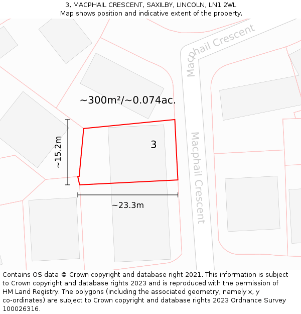3, MACPHAIL CRESCENT, SAXILBY, LINCOLN, LN1 2WL: Plot and title map
