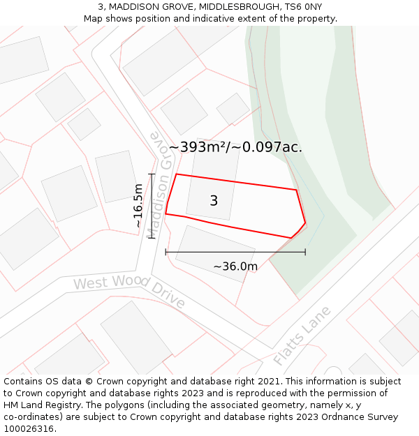 3, MADDISON GROVE, MIDDLESBROUGH, TS6 0NY: Plot and title map