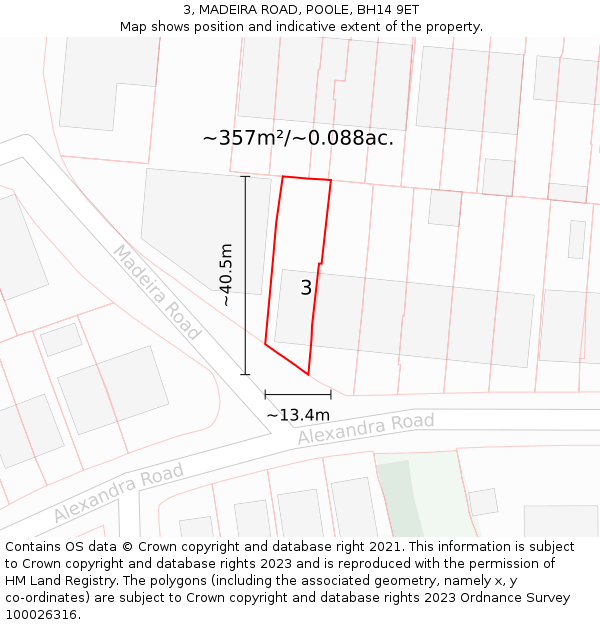 3, MADEIRA ROAD, POOLE, BH14 9ET: Plot and title map