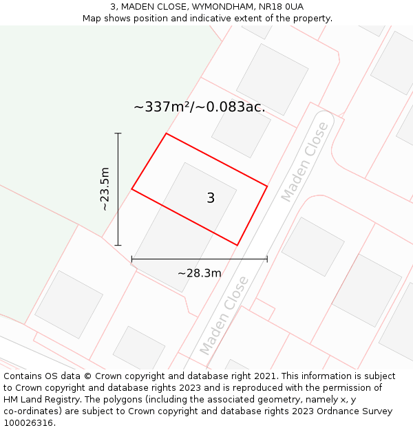 3, MADEN CLOSE, WYMONDHAM, NR18 0UA: Plot and title map