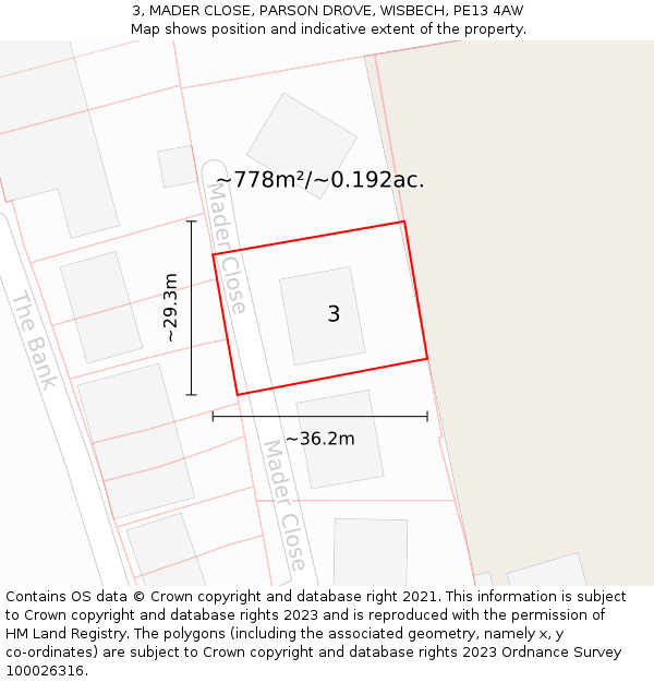 3, MADER CLOSE, PARSON DROVE, WISBECH, PE13 4AW: Plot and title map