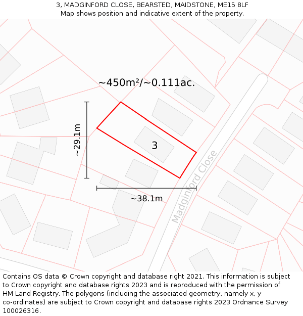 3, MADGINFORD CLOSE, BEARSTED, MAIDSTONE, ME15 8LF: Plot and title map