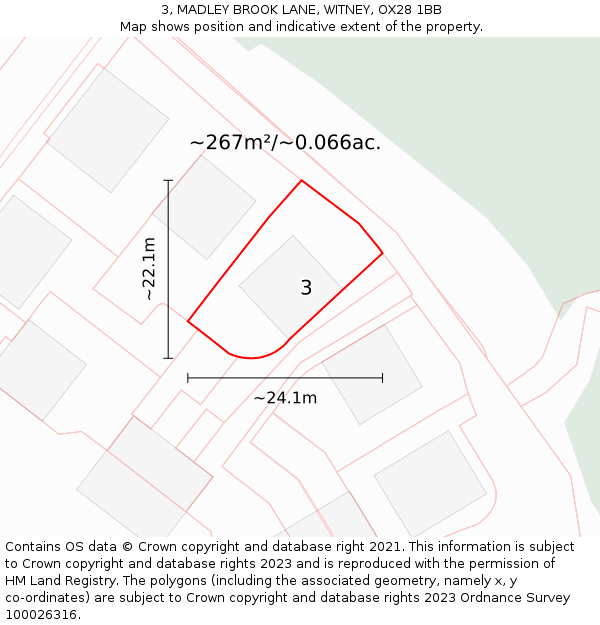 3, MADLEY BROOK LANE, WITNEY, OX28 1BB: Plot and title map