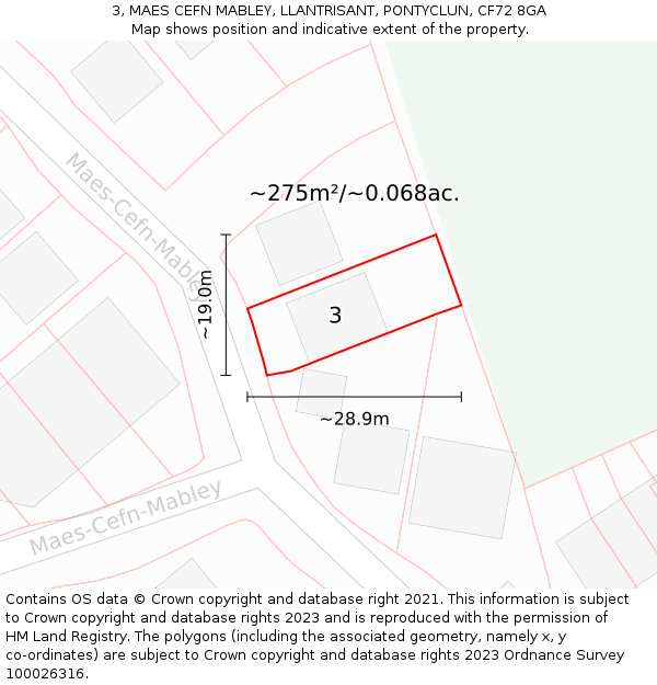 3, MAES CEFN MABLEY, LLANTRISANT, PONTYCLUN, CF72 8GA: Plot and title map
