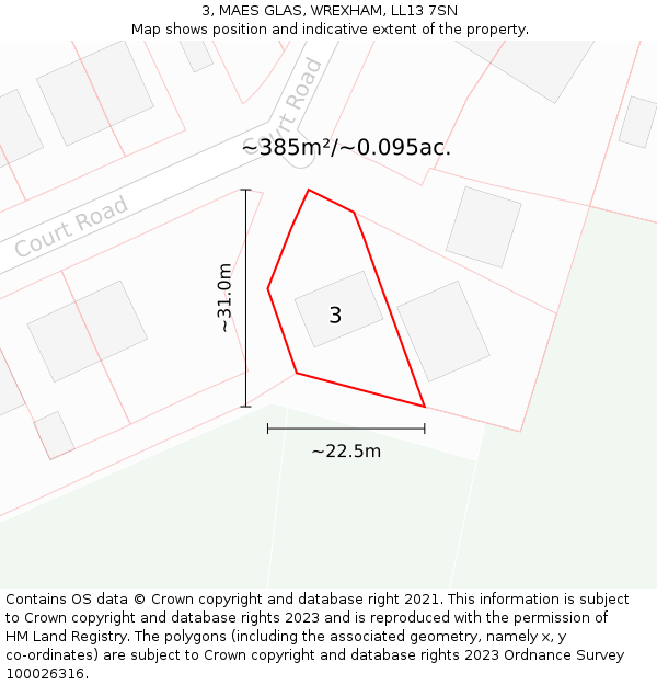 3, MAES GLAS, WREXHAM, LL13 7SN: Plot and title map