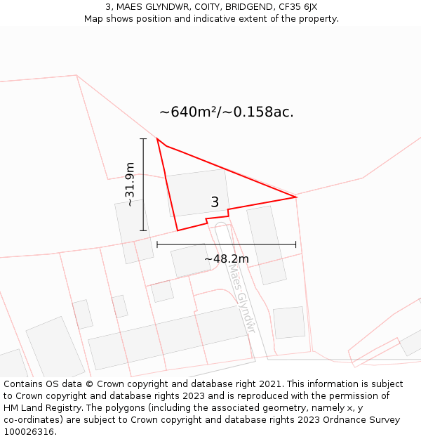 3, MAES GLYNDWR, COITY, BRIDGEND, CF35 6JX: Plot and title map