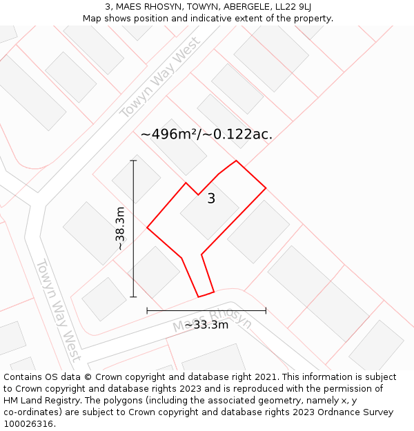 3, MAES RHOSYN, TOWYN, ABERGELE, LL22 9LJ: Plot and title map