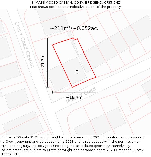 3, MAES Y COED CASTAN, COITY, BRIDGEND, CF35 6NZ: Plot and title map