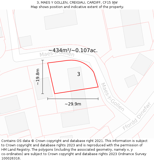 3, MAES Y GOLLEN, CREIGIAU, CARDIFF, CF15 9JW: Plot and title map