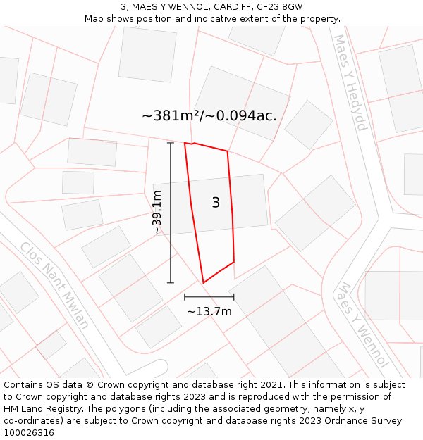 3, MAES Y WENNOL, CARDIFF, CF23 8GW: Plot and title map