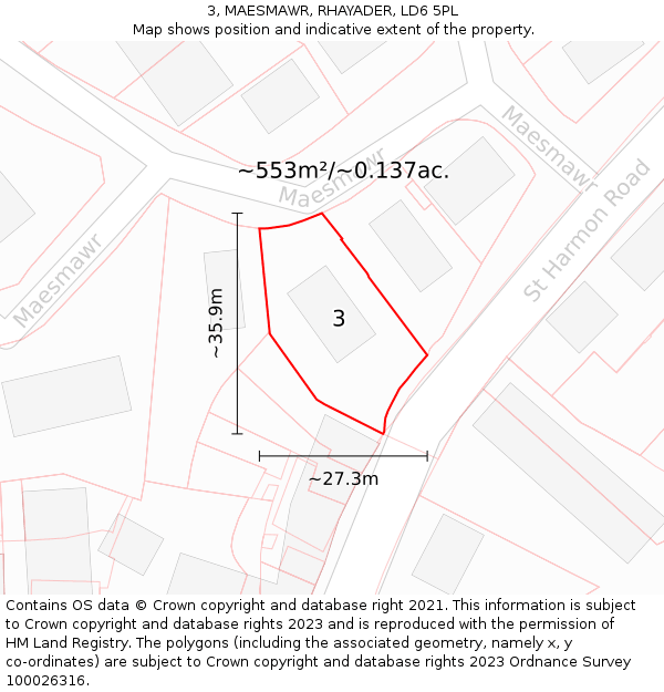 3, MAESMAWR, RHAYADER, LD6 5PL: Plot and title map