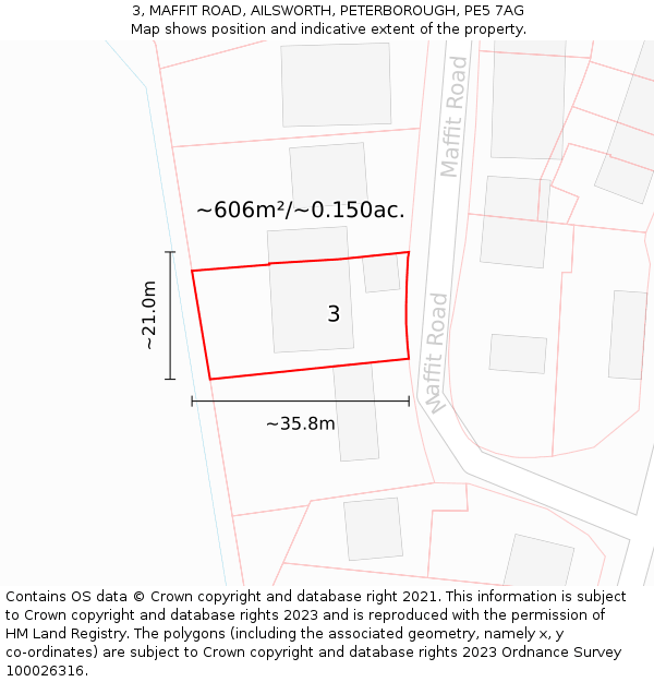 3, MAFFIT ROAD, AILSWORTH, PETERBOROUGH, PE5 7AG: Plot and title map