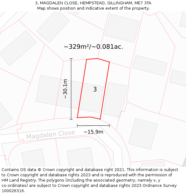 3, MAGDALEN CLOSE, HEMPSTEAD, GILLINGHAM, ME7 3TA: Plot and title map