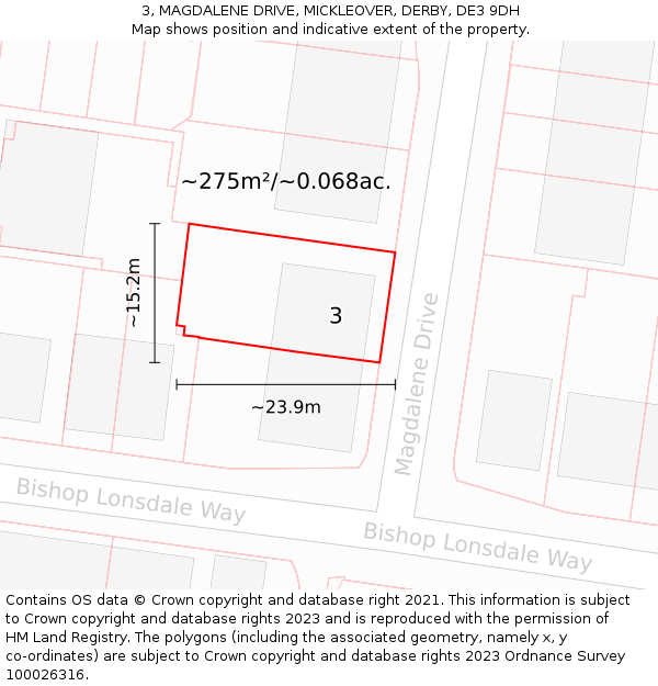 3, MAGDALENE DRIVE, MICKLEOVER, DERBY, DE3 9DH: Plot and title map
