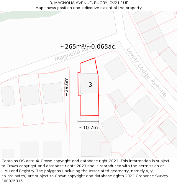 3, MAGNOLIA AVENUE, RUGBY, CV21 1UF: Plot and title map