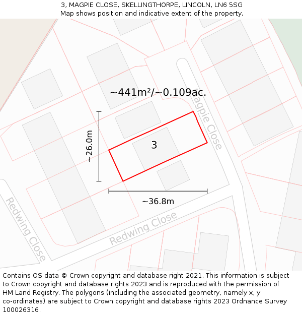 3, MAGPIE CLOSE, SKELLINGTHORPE, LINCOLN, LN6 5SG: Plot and title map