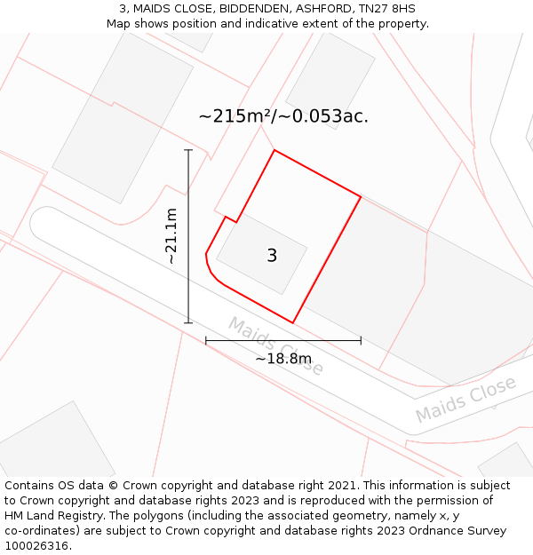 3, MAIDS CLOSE, BIDDENDEN, ASHFORD, TN27 8HS: Plot and title map