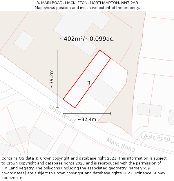 3, MAIN ROAD, HACKLETON, NORTHAMPTON, NN7 2AB: Plot and title map