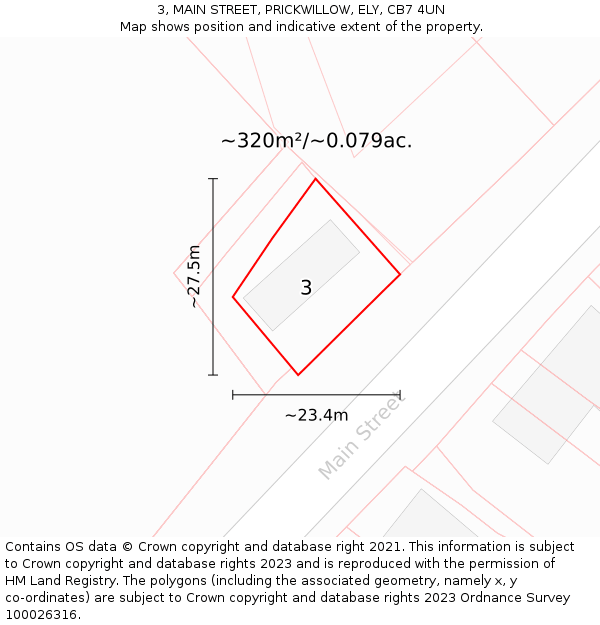 3, MAIN STREET, PRICKWILLOW, ELY, CB7 4UN: Plot and title map