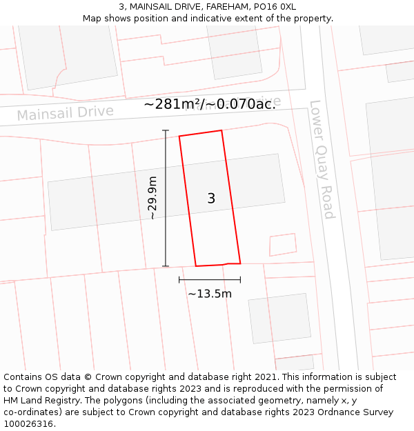 3, MAINSAIL DRIVE, FAREHAM, PO16 0XL: Plot and title map