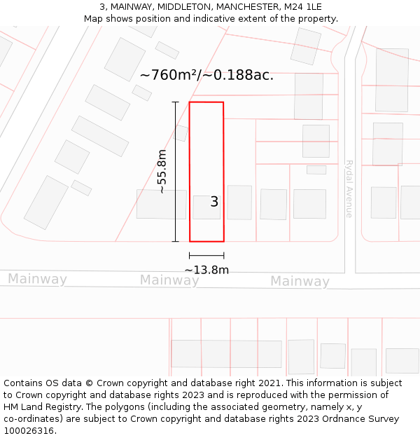 3, MAINWAY, MIDDLETON, MANCHESTER, M24 1LE: Plot and title map