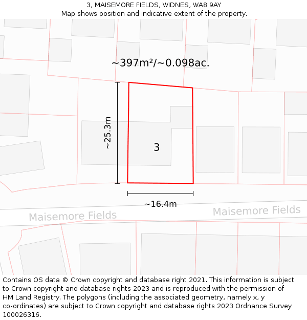 3, MAISEMORE FIELDS, WIDNES, WA8 9AY: Plot and title map