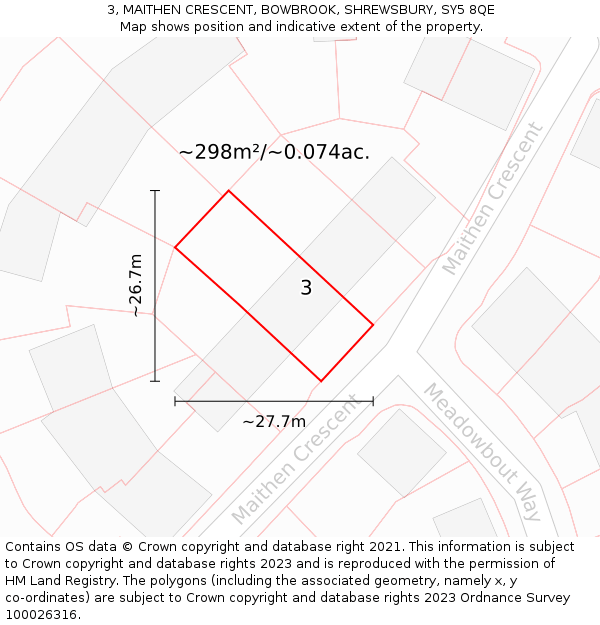 3, MAITHEN CRESCENT, BOWBROOK, SHREWSBURY, SY5 8QE: Plot and title map
