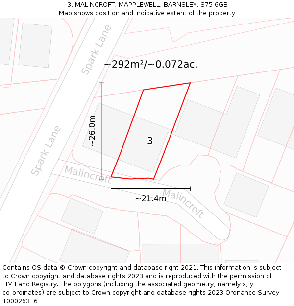 3, MALINCROFT, MAPPLEWELL, BARNSLEY, S75 6GB: Plot and title map