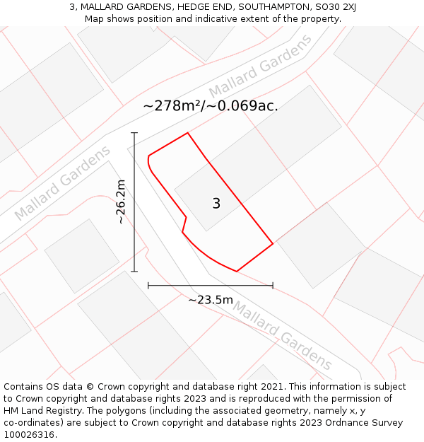 3, MALLARD GARDENS, HEDGE END, SOUTHAMPTON, SO30 2XJ: Plot and title map