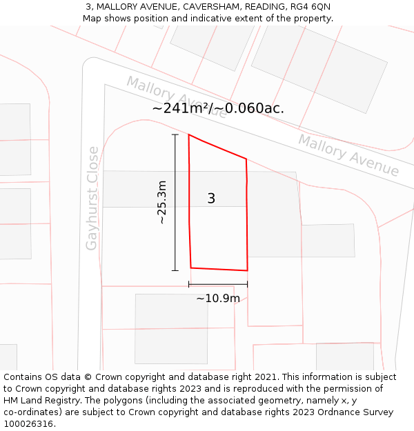 3, MALLORY AVENUE, CAVERSHAM, READING, RG4 6QN: Plot and title map