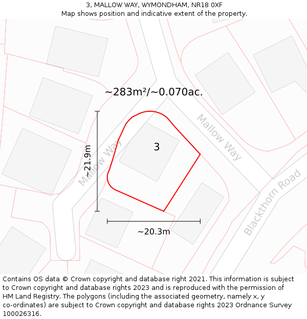 3, MALLOW WAY, WYMONDHAM, NR18 0XF: Plot and title map
