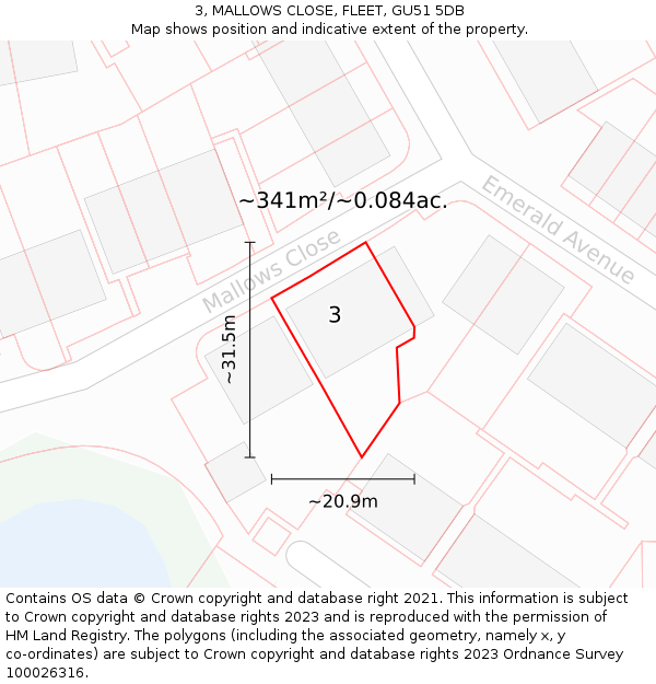 3, MALLOWS CLOSE, FLEET, GU51 5DB: Plot and title map