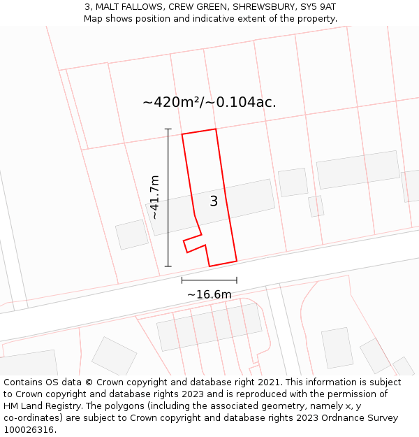 3, MALT FALLOWS, CREW GREEN, SHREWSBURY, SY5 9AT: Plot and title map