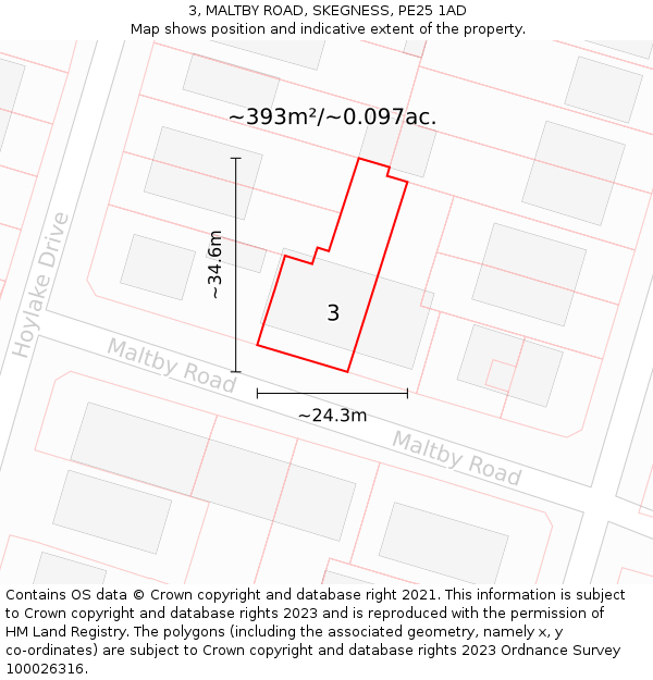 3, MALTBY ROAD, SKEGNESS, PE25 1AD: Plot and title map