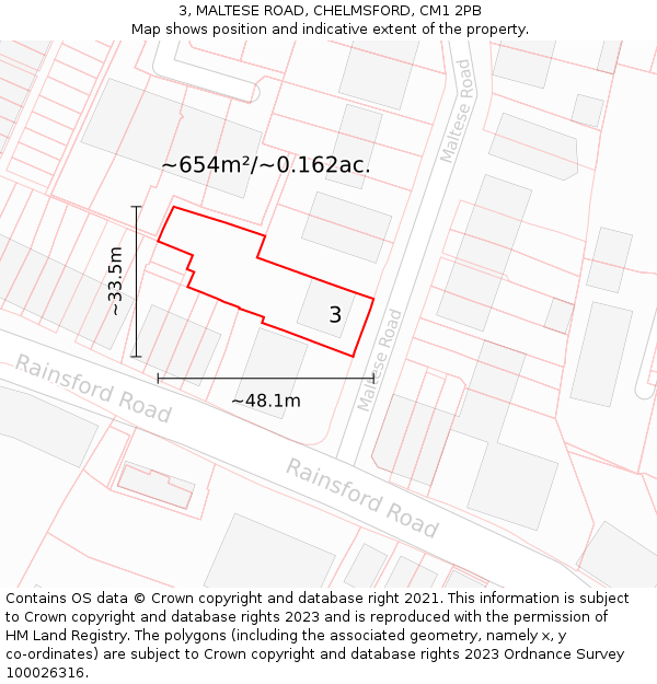 3, MALTESE ROAD, CHELMSFORD, CM1 2PB: Plot and title map