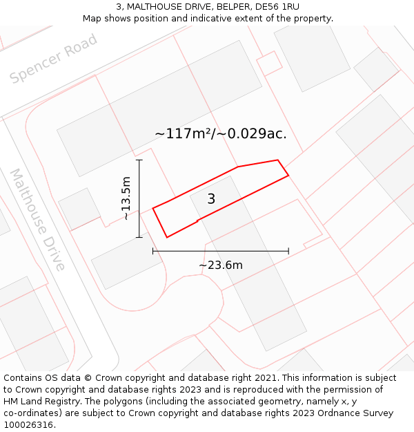3, MALTHOUSE DRIVE, BELPER, DE56 1RU: Plot and title map