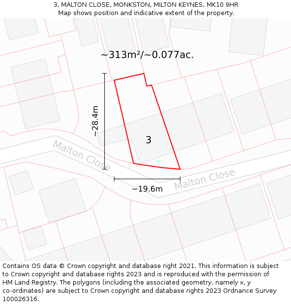 3, MALTON CLOSE, MONKSTON, MILTON KEYNES, MK10 9HR: Plot and title map