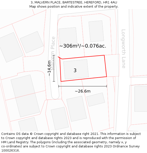 3, MALVERN PLACE, BARTESTREE, HEREFORD, HR1 4AU: Plot and title map