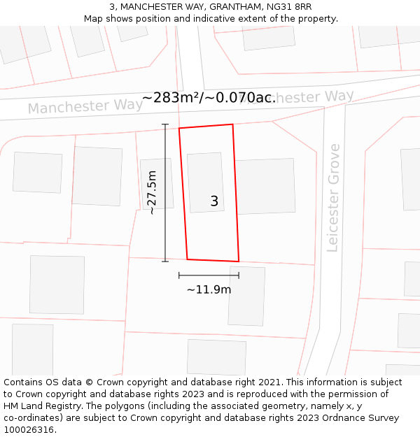 3, MANCHESTER WAY, GRANTHAM, NG31 8RR: Plot and title map
