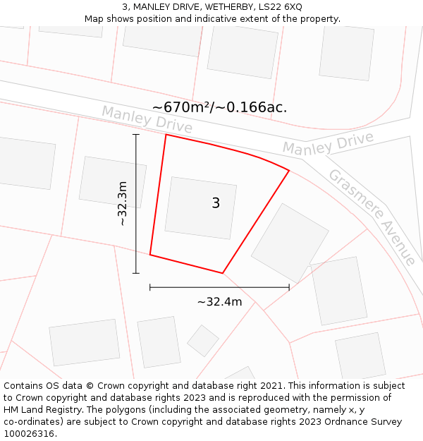 3, MANLEY DRIVE, WETHERBY, LS22 6XQ: Plot and title map