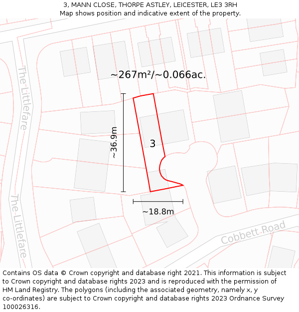 3, MANN CLOSE, THORPE ASTLEY, LEICESTER, LE3 3RH: Plot and title map