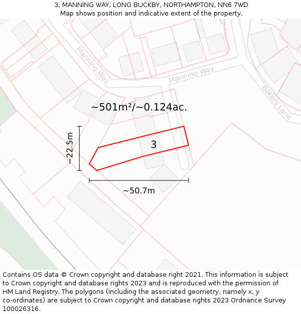 3, MANNING WAY, LONG BUCKBY, NORTHAMPTON, NN6 7WD: Plot and title map