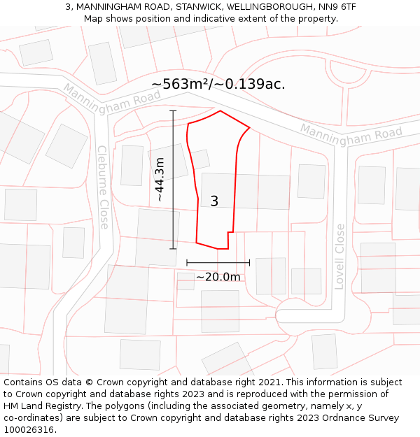 3, MANNINGHAM ROAD, STANWICK, WELLINGBOROUGH, NN9 6TF: Plot and title map