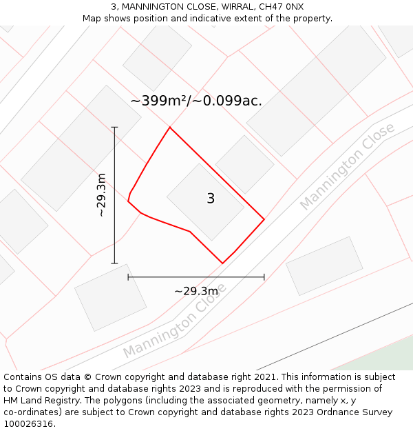 3, MANNINGTON CLOSE, WIRRAL, CH47 0NX: Plot and title map