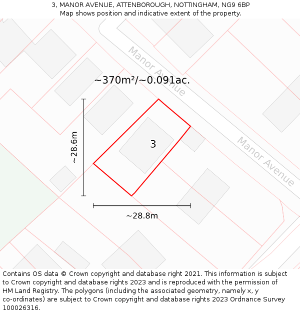 3, MANOR AVENUE, ATTENBOROUGH, NOTTINGHAM, NG9 6BP: Plot and title map